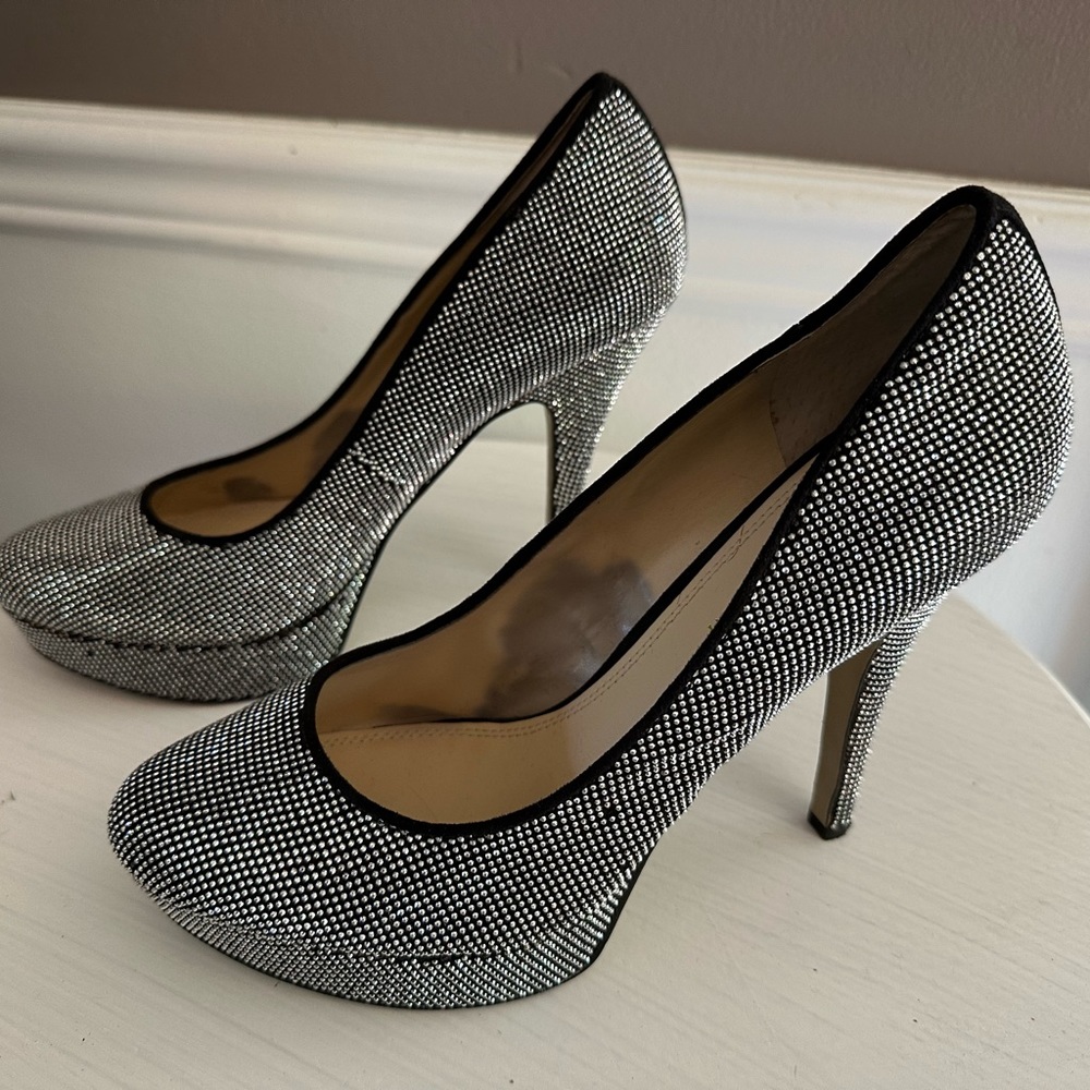 Enzo Angiolini silver platform pumps